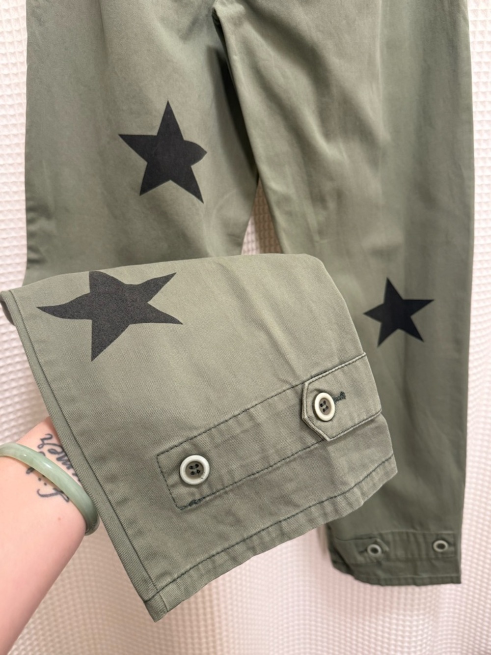 Anthropologie Olive Green Terry Star Utility Pants - size 26 - Picture 9 of 12